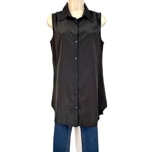 Love Always Black Sleeveless Tunic Blouse with Collar and Button Front